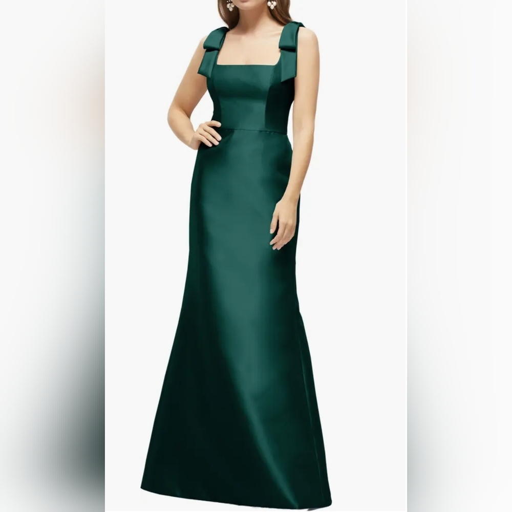 Alfred Sung Bow Strap Satin Twill Trumpet Gown